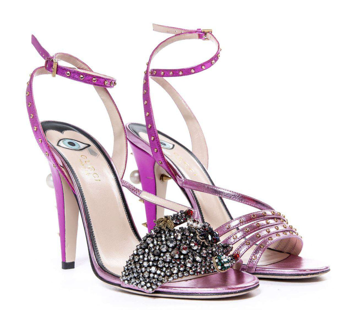 GUCCI CRYSTAL HAND APPLIQUE EMBELLISHED SANDALS EU 38.5 UK 5.5 US 8.5