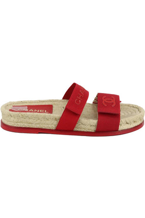 CHANEL 2019 LOGO DETAILED LEATHER ESPADRILLE SLIDES EU 38 UK 5 US 8