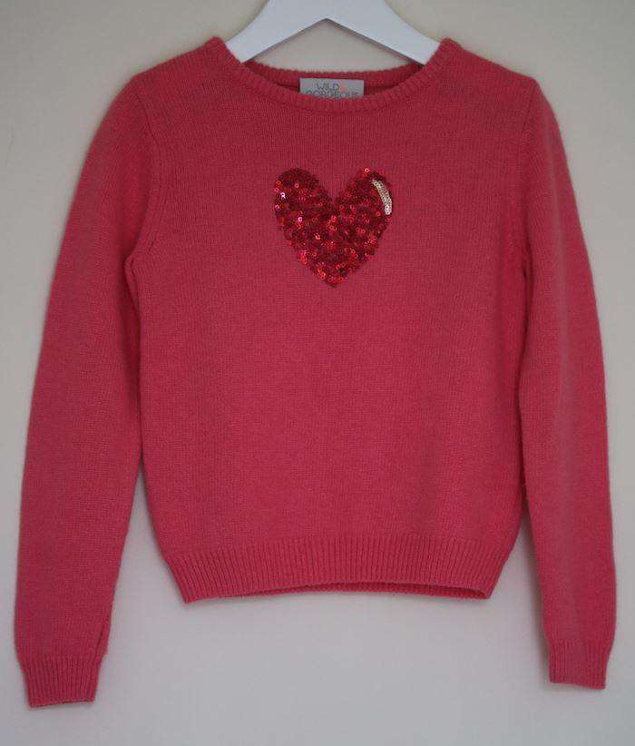 WILD & GORGEOUS GIRLS PINK SEQUIN HEART SWEATER 4-5 YEARS