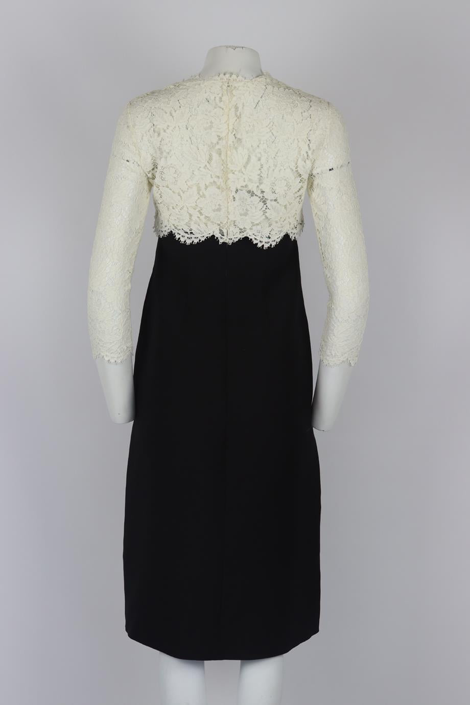 VALENTINO LACE PANELED WOOL AND SILK BLEND MIDI DRESS IT 40 UK 8