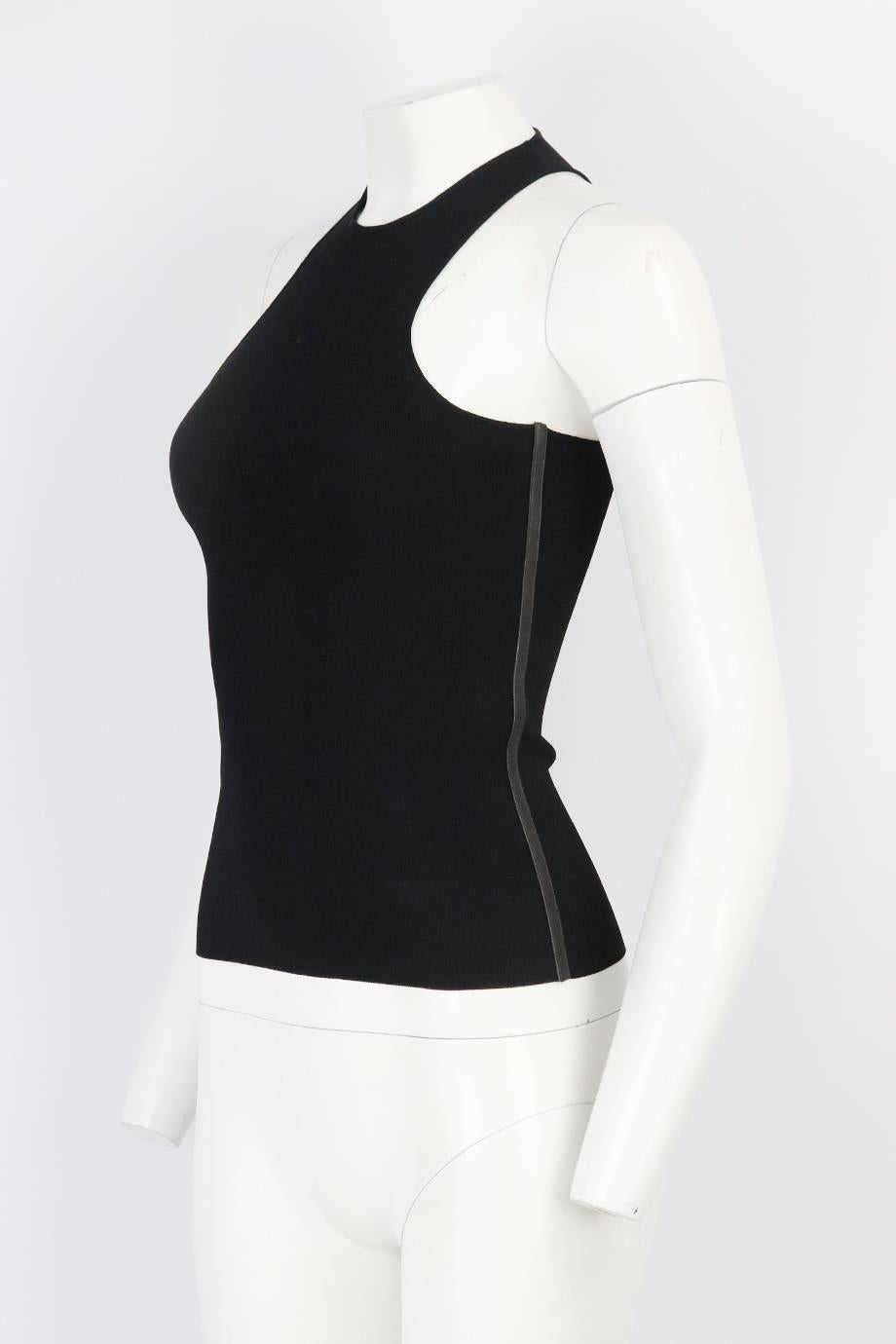 TOM FORD LEATHER TRIMMED STRETCH KNIT TOP XXSMALL