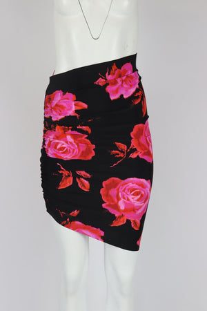THE ANDAMANE RUCHED FLORAL PRINT STRETCH JERSEY MINI SKIRT IT 38 UK 6