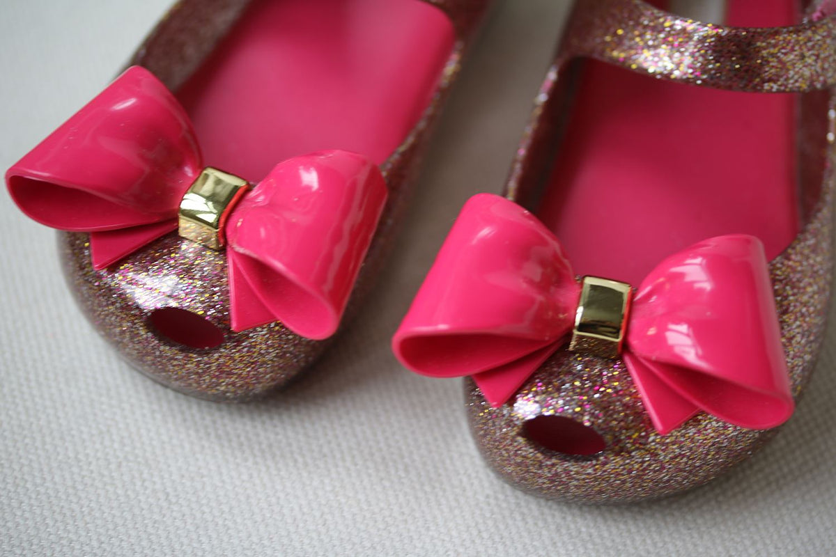MINI MELISSA GIRLS ULTRAGIRL BOW GLITTER JELLY SHOES EU 225/25 UK 8/9