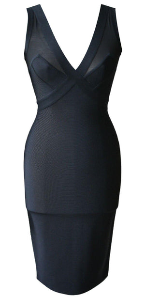 HERVE LEROUX BLACK SHEER PANEL BODYCON DRESS UK 10 FR 38