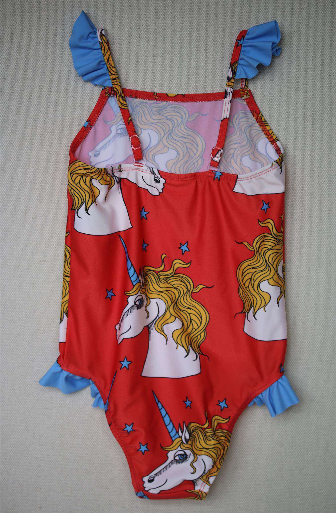 MINI RODINI GIRLS RED UNICORN PRINT SWIMSUIT 4-5 YEARS