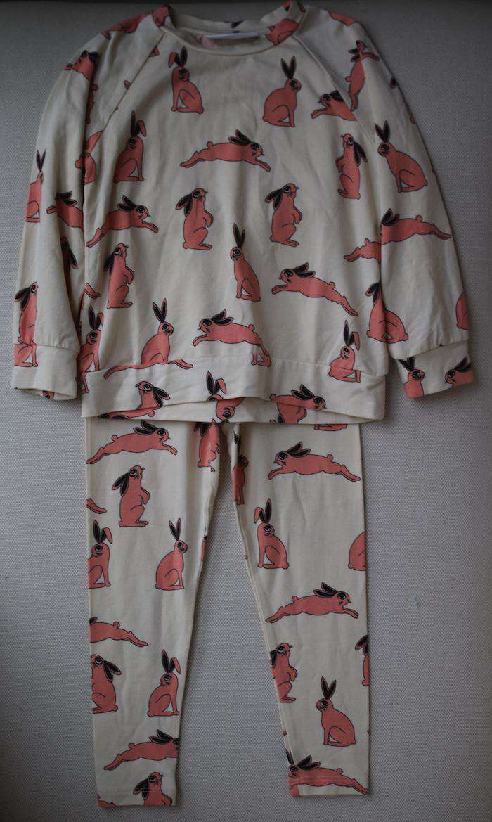 MINI RODINI KIDS IVORY RABBIT PRINT TOP & LEGGINGS SET 2-3 YEARS