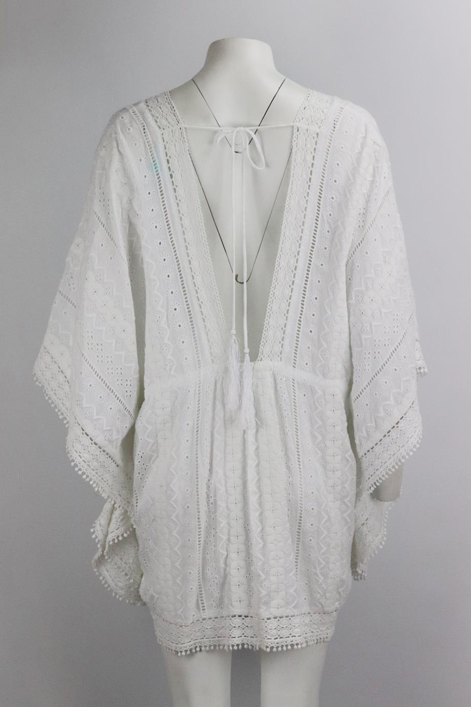 MELISSA ODABASH CROCHET TRIMMED EMBROIDERED VOILE KAFTAN ONE SIZE