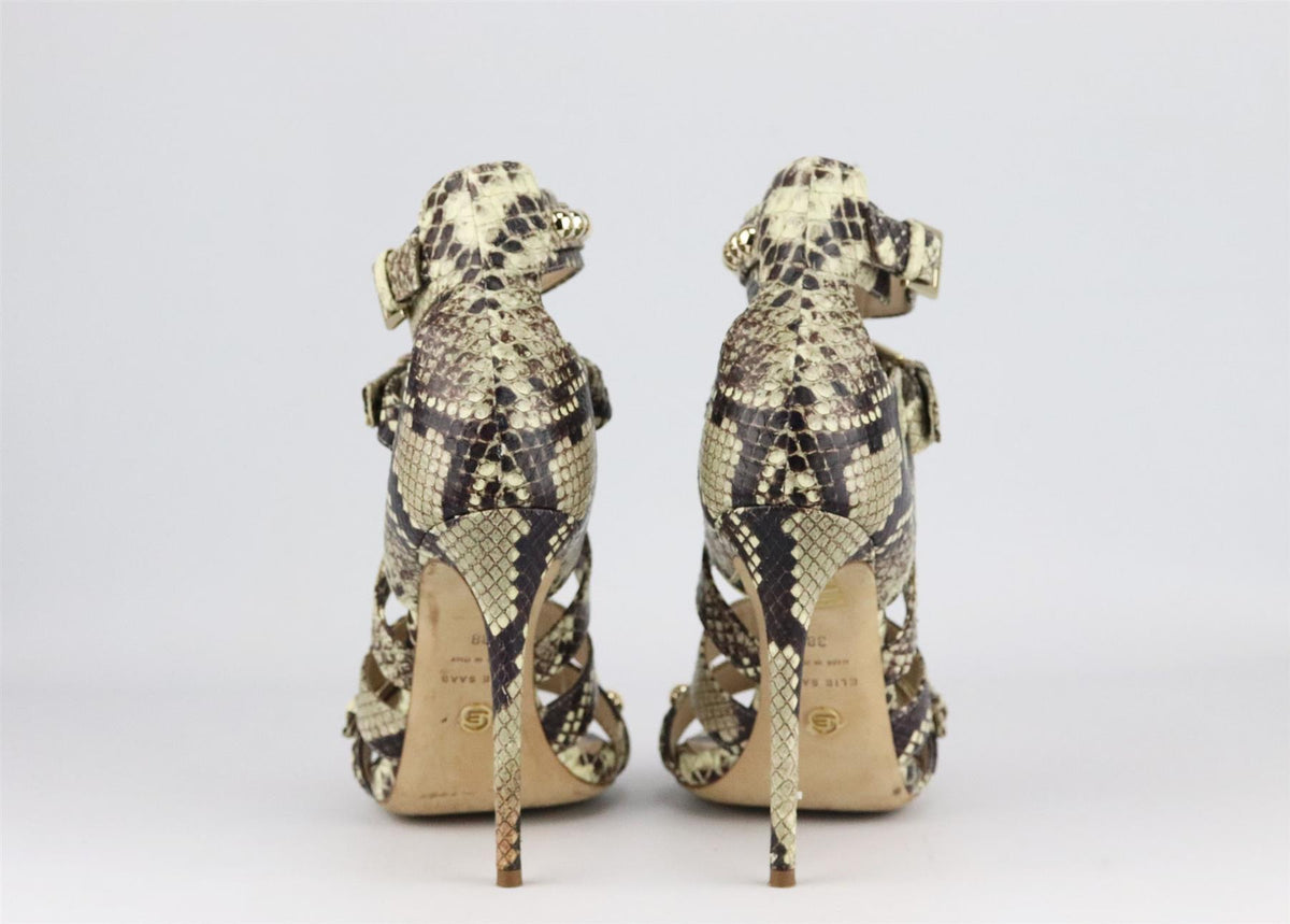 ELIE SAAB STUDDED SNAKE EFFECT LEATHER SANDALS EU 38 UK 5 US 8