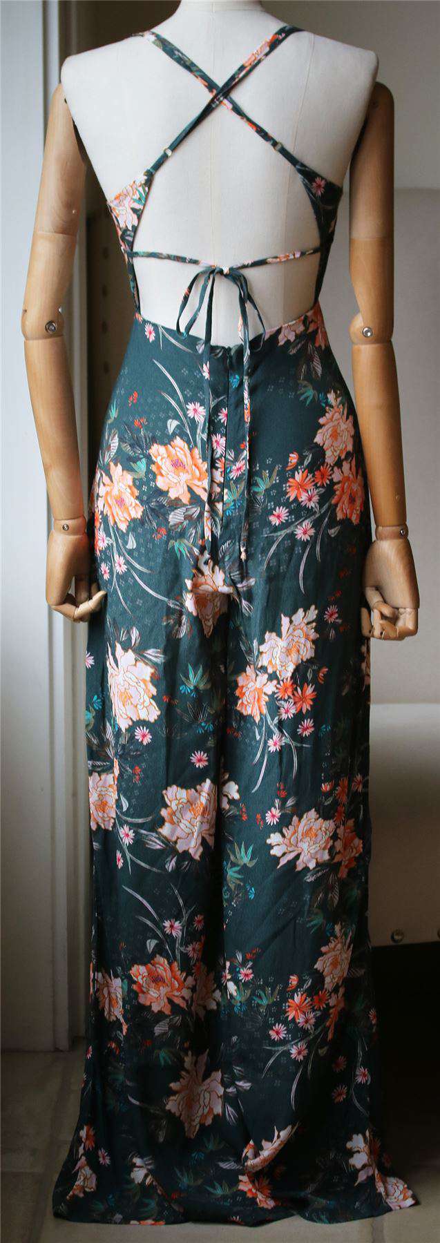 FLYNN SKYE FLORAL LACE UP JUMPSUIT XSMALL