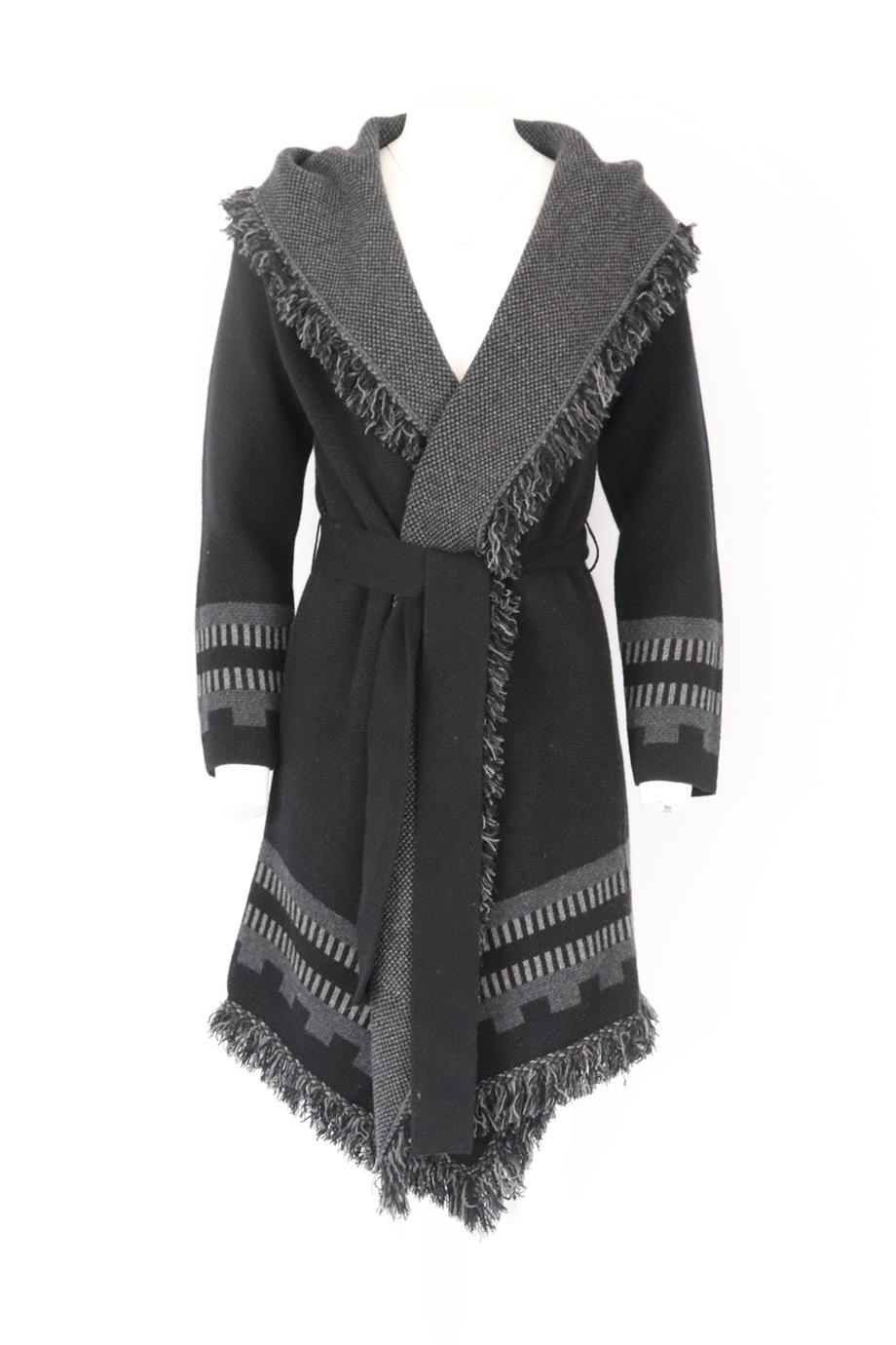 FLEETWOOD LA FRINGED JACQUARD KNIT CASHMERE CARDIGAN XSMALL-SMALL