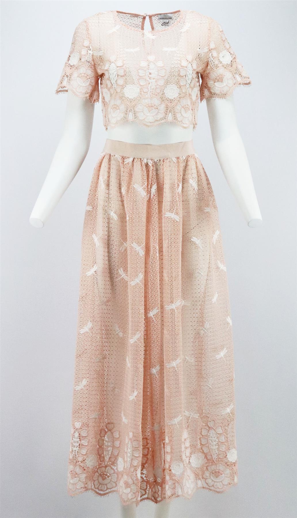 MIGUELINA PARIS EMBROIDERED CROCHETED COTTON MAXI SKIRT XSMALL