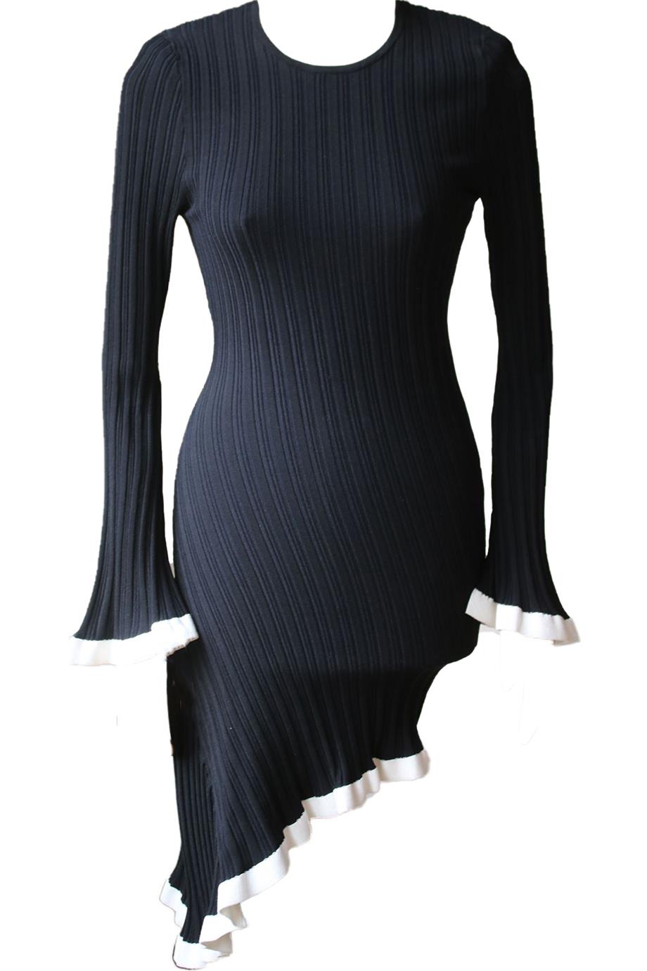 RONNY KOBO DAFNE CONTRAST RUFFLE RIB DRESS LARGE