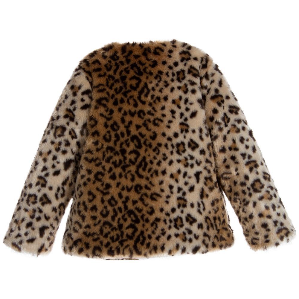 BILLIEBLUSH GIRLS LEOPARD PRINTED FAUX FUR JACKET 3 YEARS