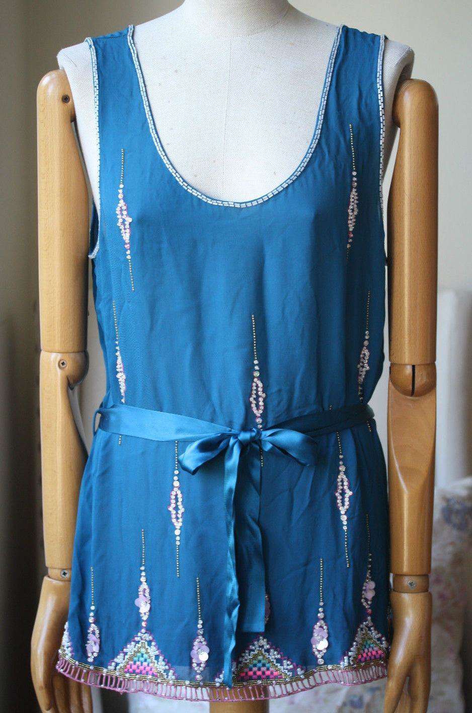 MATTHEW WILLIAMSON TEAL SILK EMBELLISHED TOP FR 40 UK 12