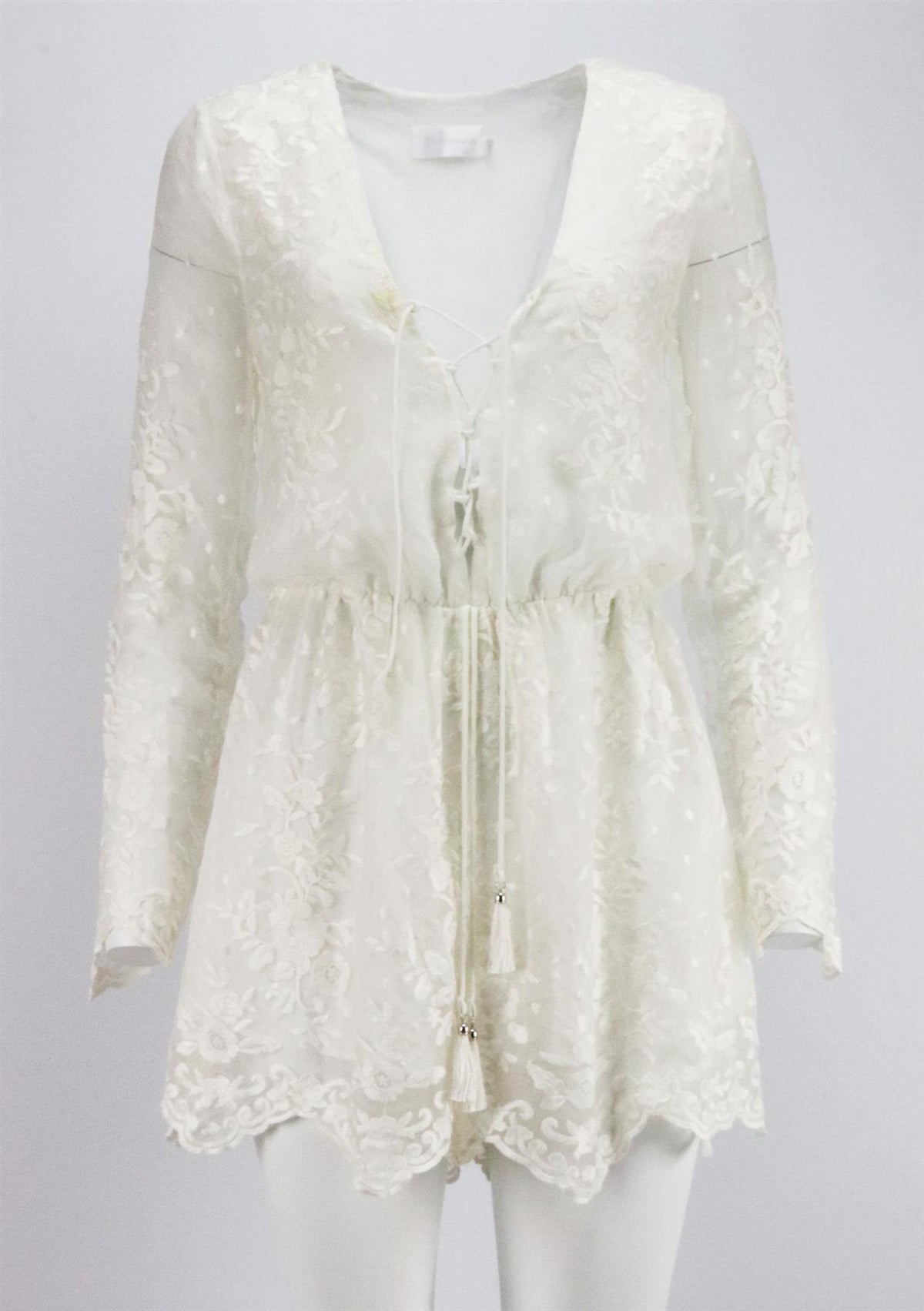 ZIMMERMANN LUCIA LACE UP EMBROIDERED SILK GEORGETTE PLAYSUIT UK 8