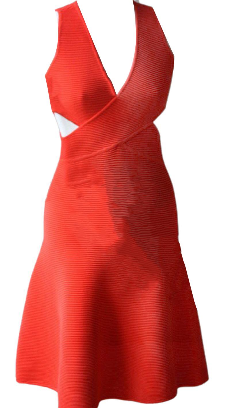 JONATHAN SIMKHAI RED CUT OUT RIBBED DRESS SMALL