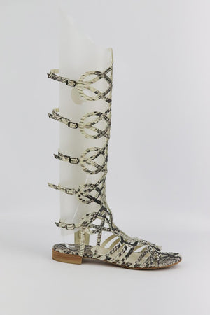 STUART WEITZMAN CUTOUT SNAKE EFFECT LEATHER SANDALS EU 37 UK 4 US 7