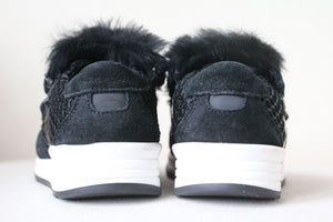 DOLCE AND GABBANA BABY BLACK LEATHER AND FUR SCRATCH SNEAKERS EU 24 UK 6