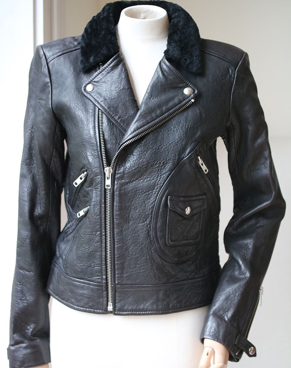 IRO ANITA SHEARLING-COLLAR LEATHER JACKET 1 UK 8