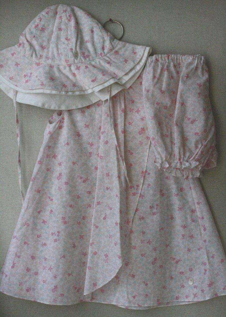 BABY DIOR COTTON FLORAL DRESS BLOOMERS AND HAT SET 18 MONTHS