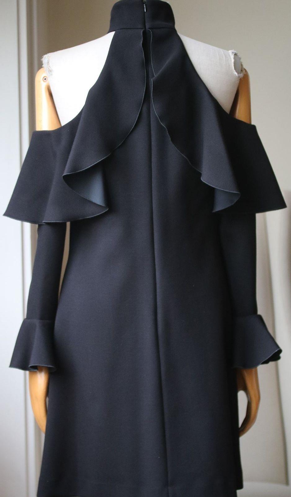 ELIE SAAB COLD SHOULDER RUFFLED CREPE MINI DRESS FR 40 UK 12