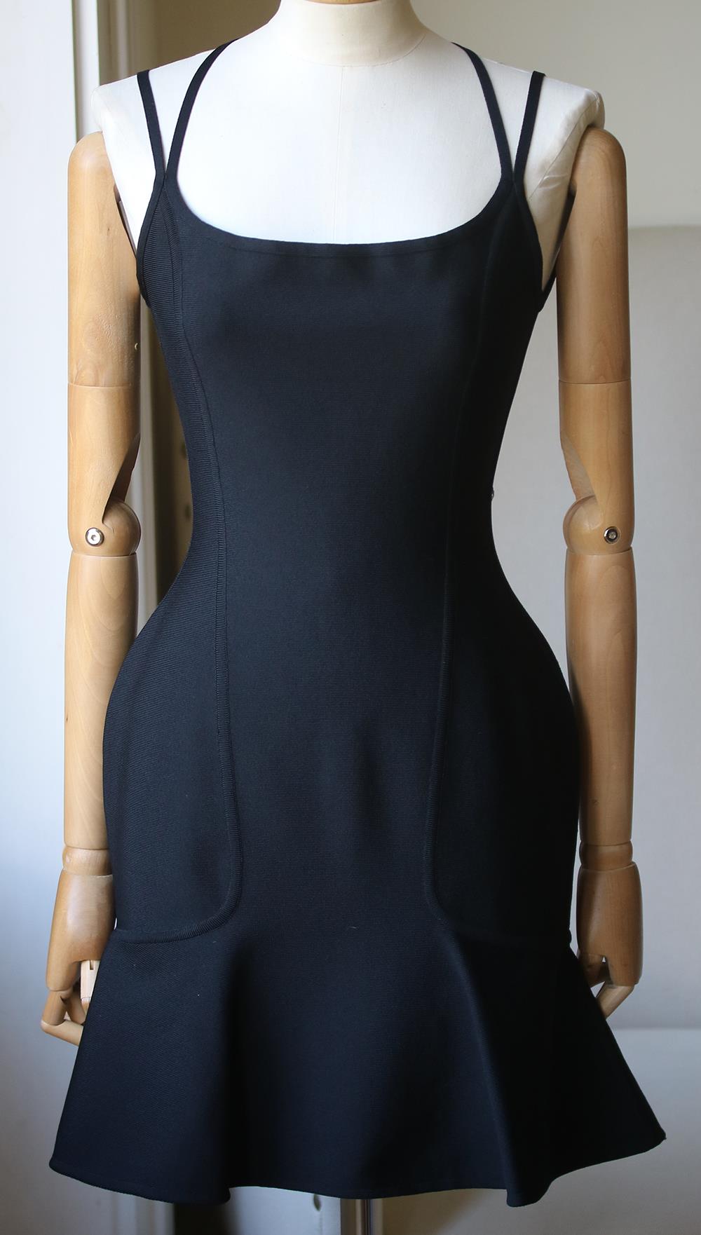 HERVÉ L. LEROUX STRETCH KNIT FRILL MINI DRESS FR 38 UK 10