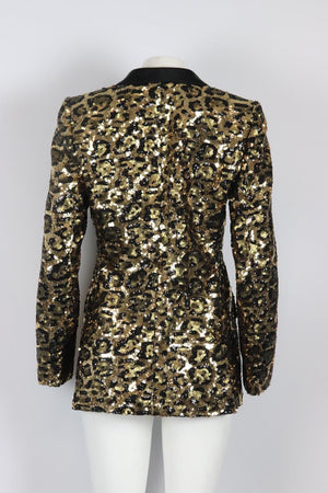 DOLCE AND GABBANA LEOPARD PRINT SEQUINED CREPE BLAZER IT 42 UK 10