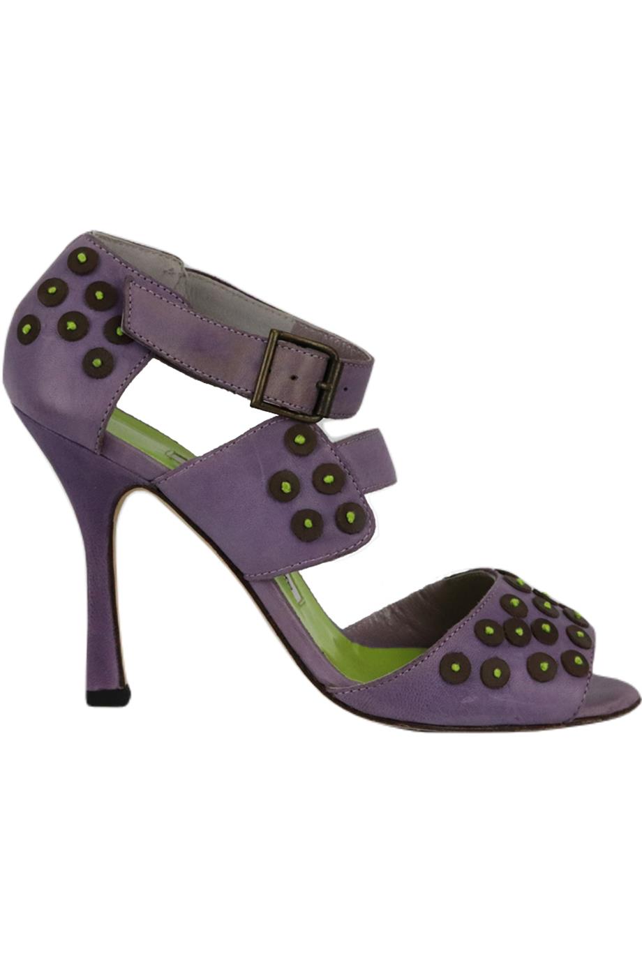 MANOLO BLAHNIK EMBELLISHED LEATHER SANDALS EU 37.5 UK 4.5 US 7.5
