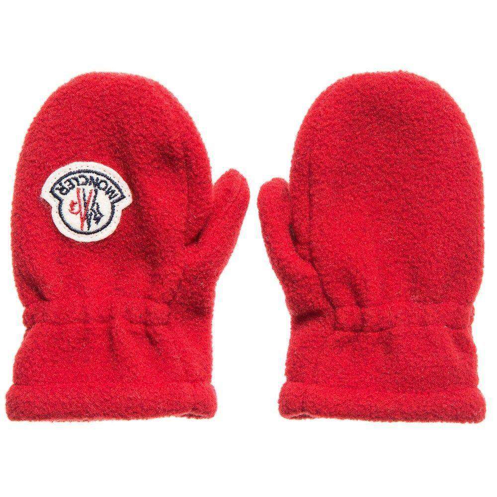 MONCLER BABY RED FLEECE MITTENS 3-9 MONTHS