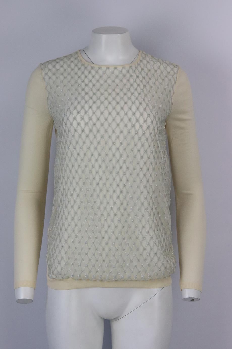 CHRISTIAN DIOR SEQUINED TULLE AND WOOL SWEATER FR 38 UK 10