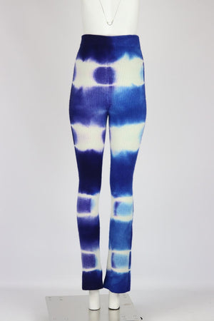THE ELDER STATESMAN TIE DYED RIBBED CASHEMERE FLARED PANTS XSMALL