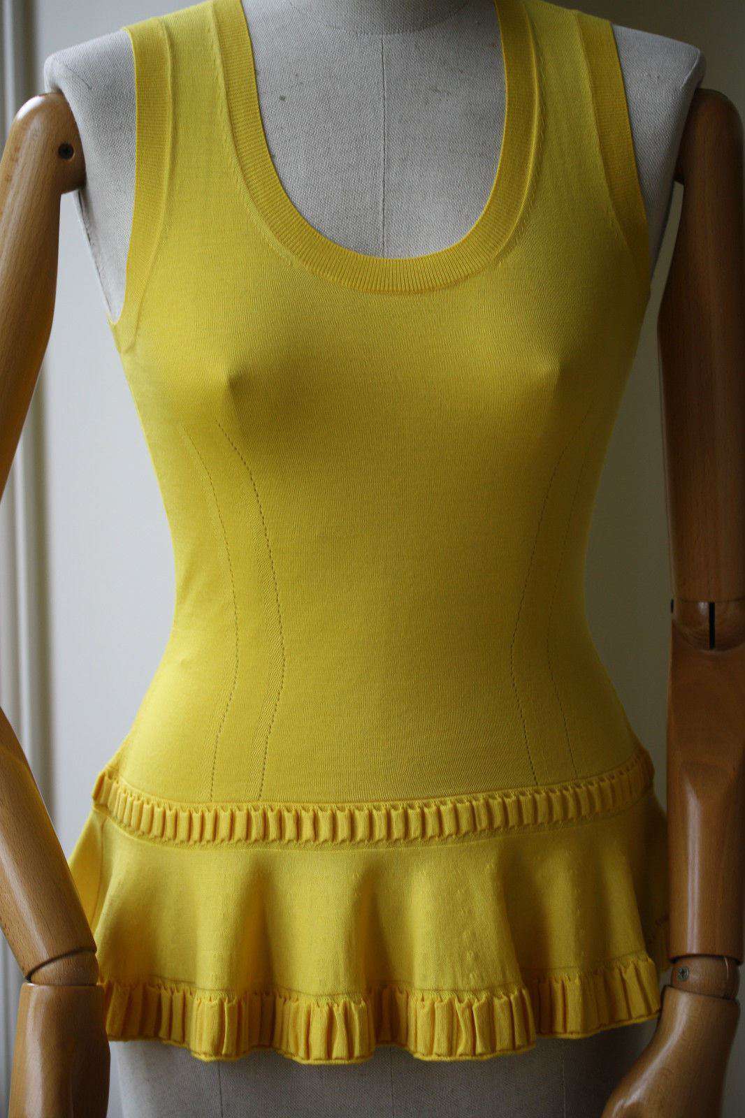 ALEXANDER MCQUEEN YELLOW PEPLUM KNITTED TOP SMALL