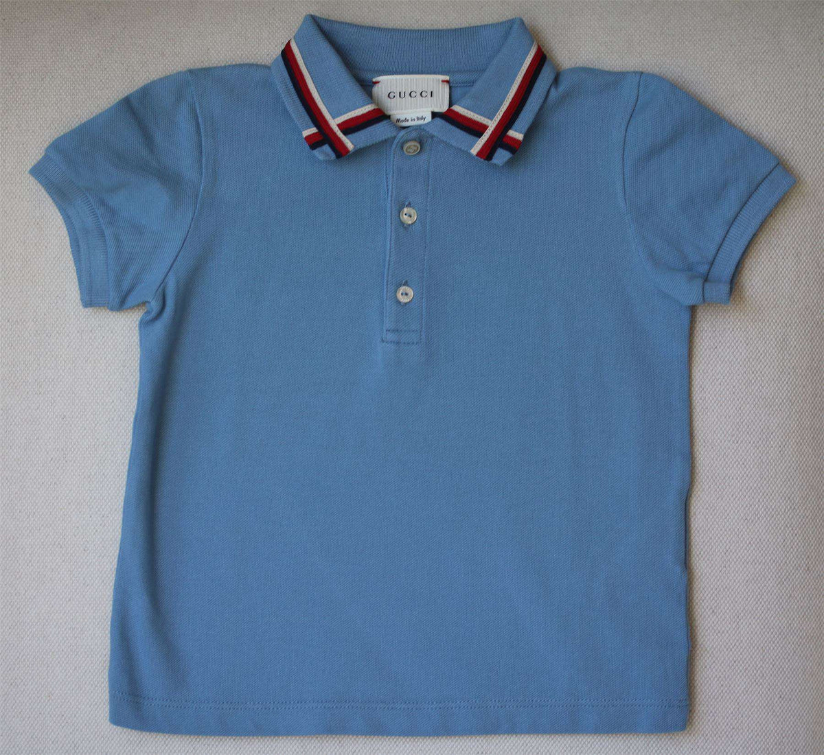 GUCCI BABY BOYS BLUE POLO TOP WITH STRIPE COLLAR 24 MONTHS