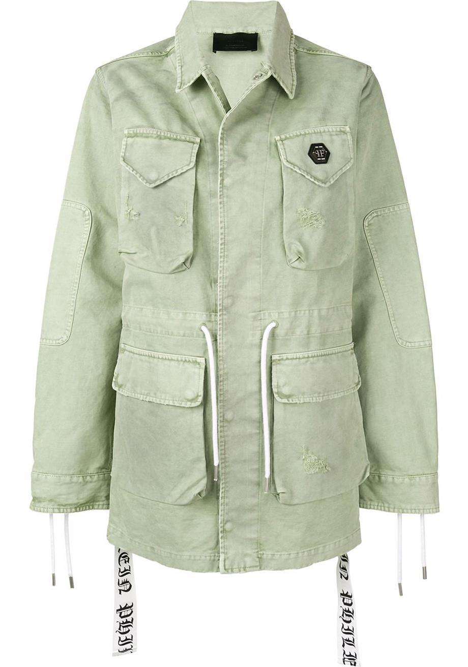 PHILIPP PLEIN PRINTED COTTON CANVAS PARKA JACKET XSMALL