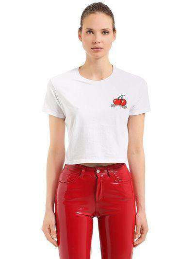 FIORUCCI VINTAGE CHERRIES JERSEY CROP T-SHIRT SMALL