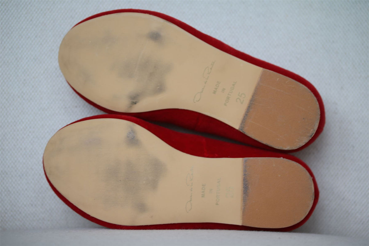 OSCAR DE LA RENTA GIRLS RED VELVET FLATS EU 25 UK 7.5