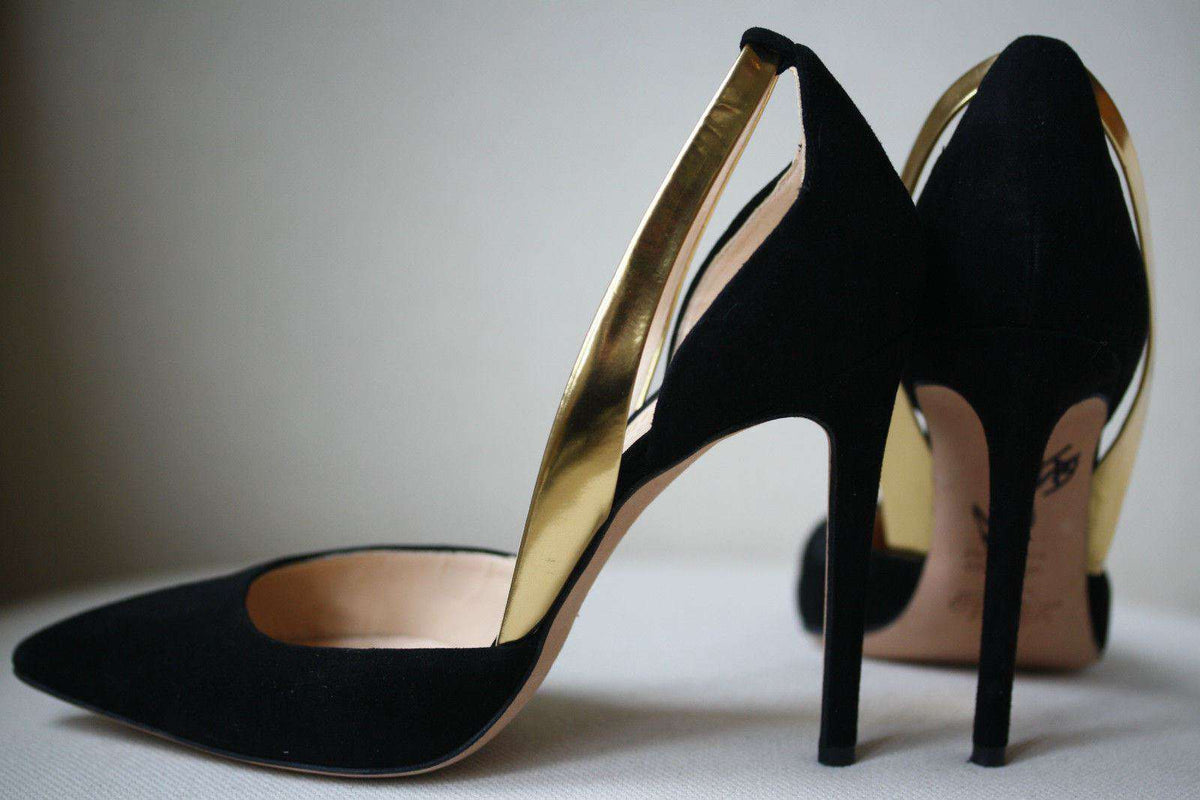 ALEJANDRO INGELMO FLAVIA D'ORSAY SIGNED BLACK SUEDE HEELS EU 37 UK 4 US 7
