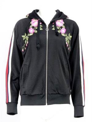 GUCCI FLORAL EMBROIDERED SATIN JERSEY HOODIE XSMALL