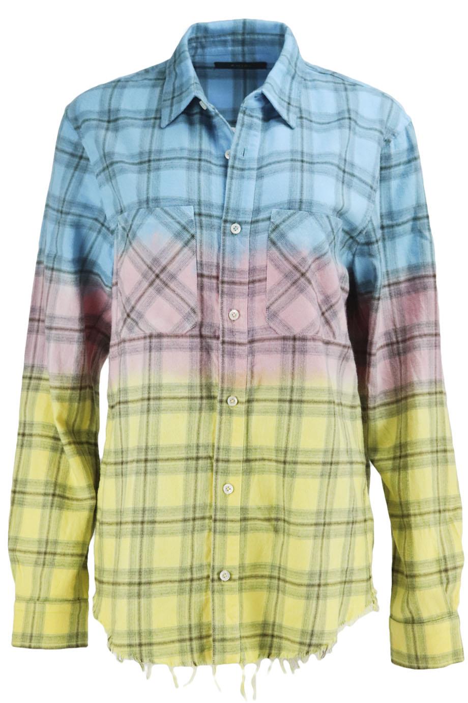 AMIRI FRAYED OMBRÉ CHECKED COTTON FLANNEL SHIRT SMALL