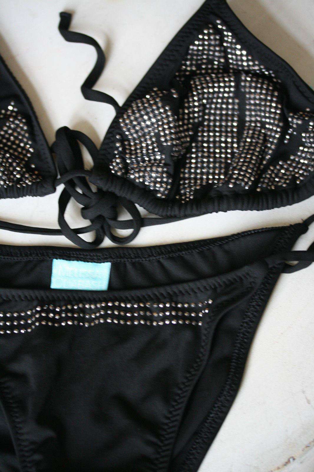MELISSA ODABASH BLACK BARI CRYSTAL EMBELLISHED BIKINI UK 10/14