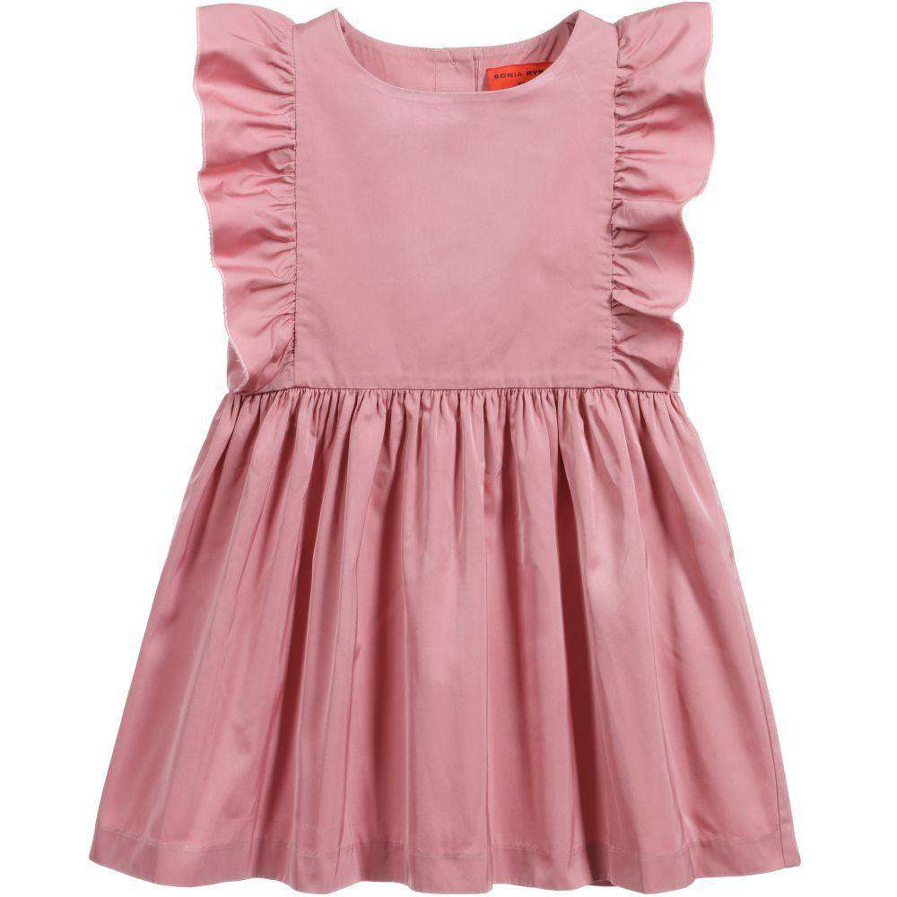 SONIA RYKIEL PARIS GIRLS DUSKY PINK RUFFLE SATIN TAFFETA DRESS 2 YEARS