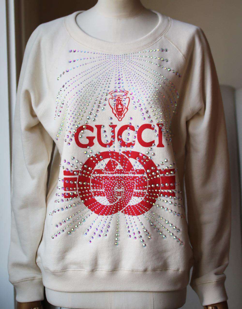 GUCCI CRYSTAL EMBELLISHED PRINTED COTTON JERSEY SWEATSHIRT MEDIUM