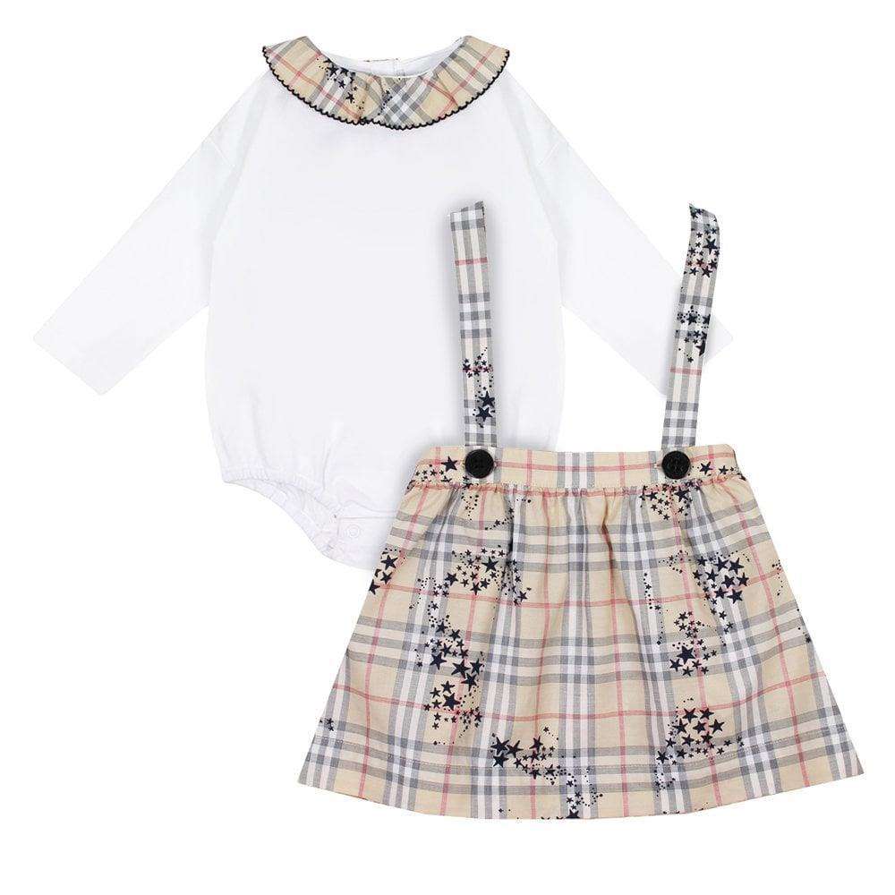 BURBERRY BABY GIRLS BODYSUIT AND CHECKED PINAFORE DRESS 6 MONTHS