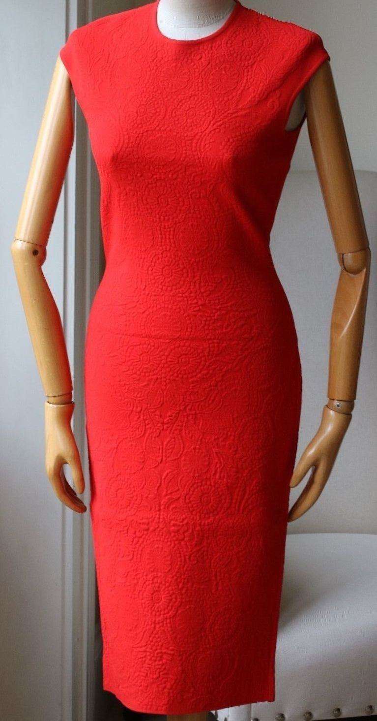 ALEXANDER MCQUEEN RED JACQUARD MIDI DRESS MEDIUM