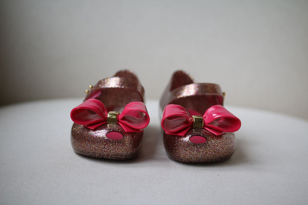 MINI MELISSA GIRLS ULTRAGIRL BOW GLITTER JELLY SHOES EU 225/25 UK 8/9