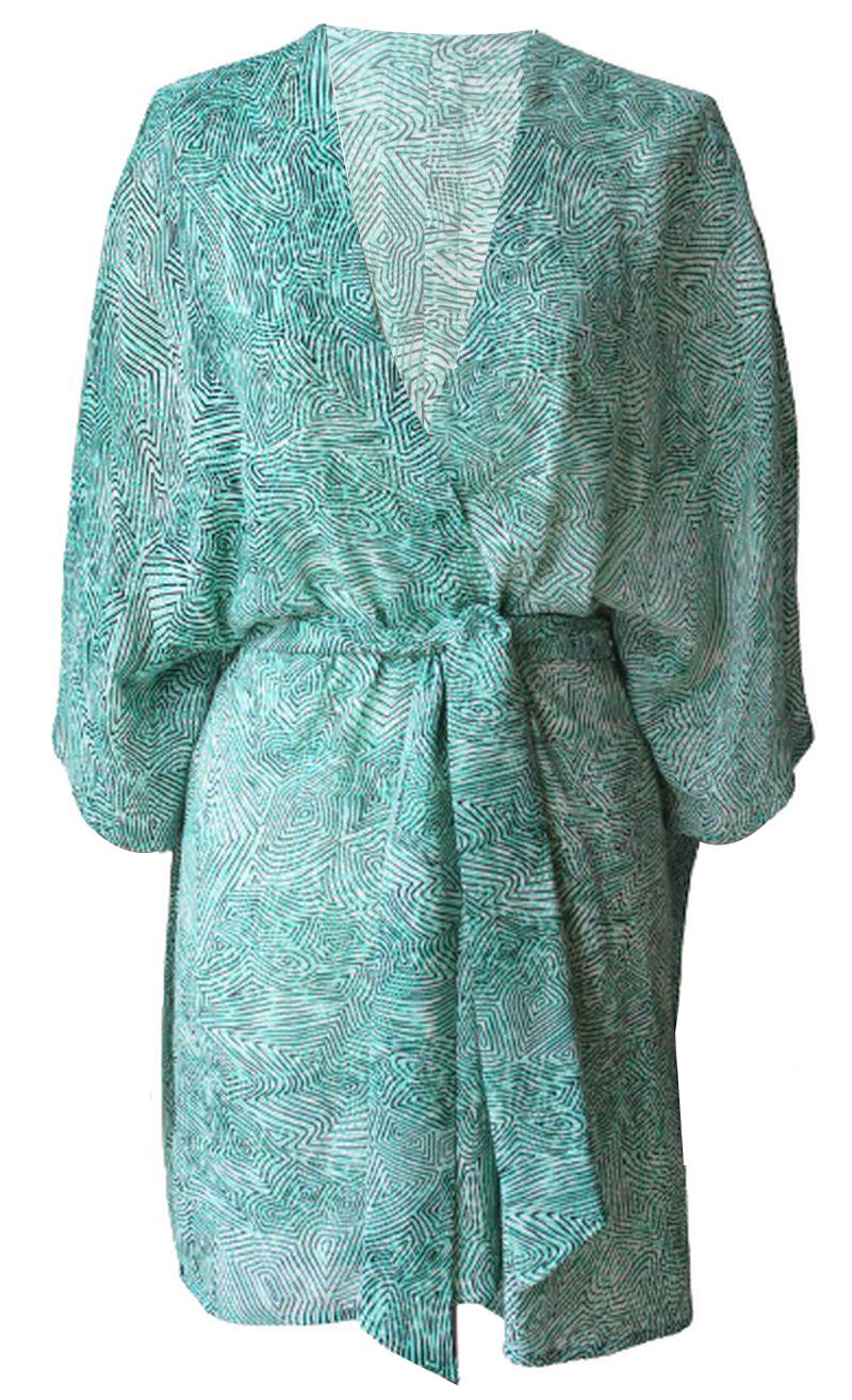 JULIE HARRAH PRINTED SILK ROBE ONE SIZE