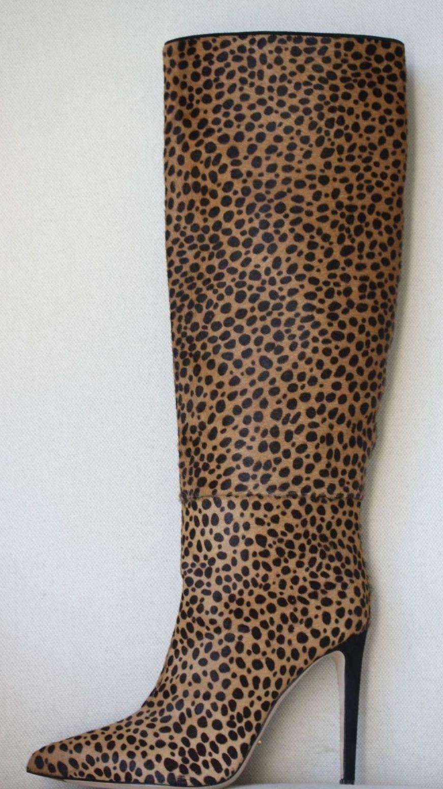 SERGIO ROSSI LEOPARD PRINT PONY-HAIR BOOTS EU 38 UK 5 US 8