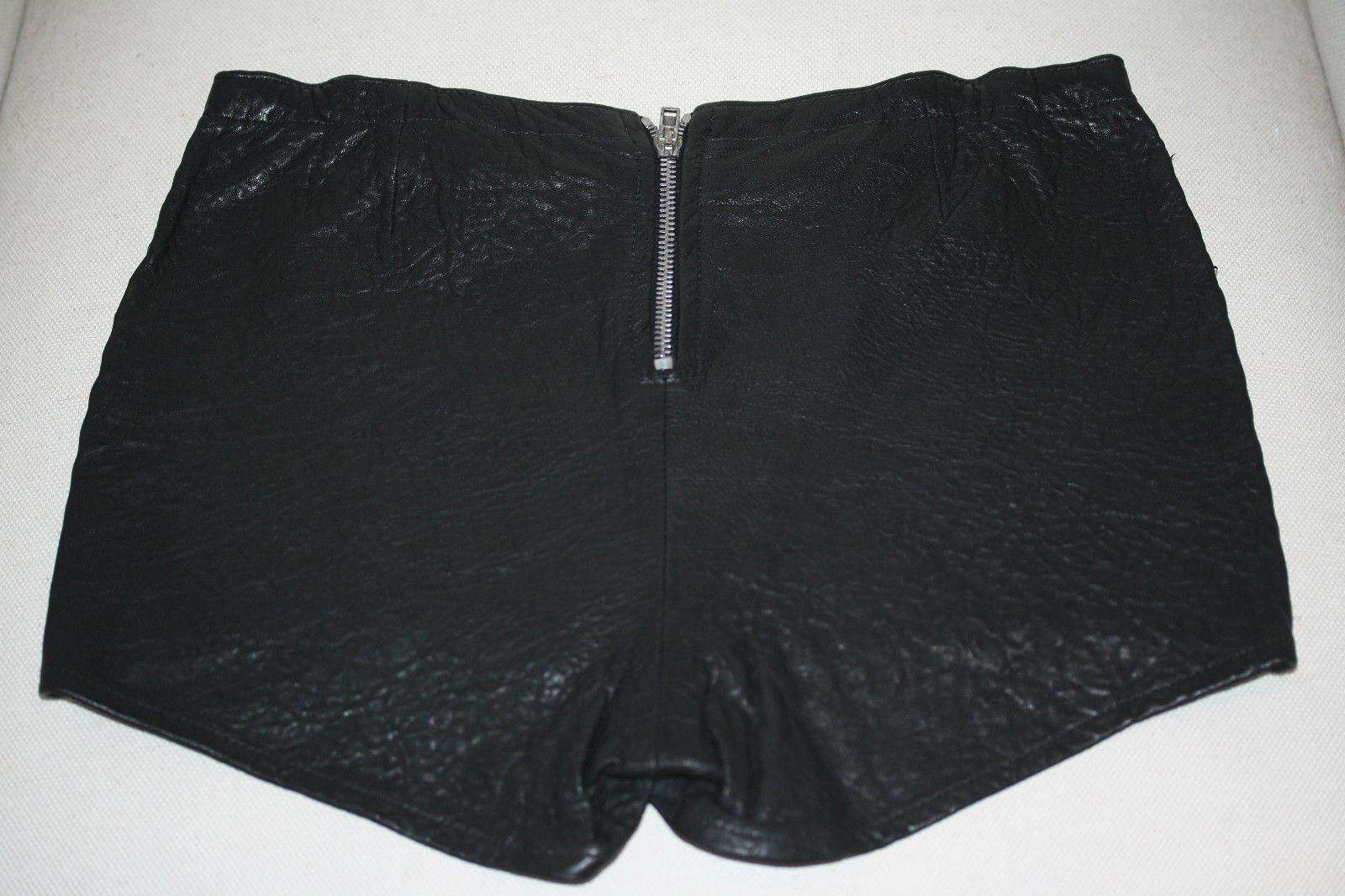ERRO EYELET BLACK LEATHER HIGH-WAISTED SHORTS MEDIUM UK 8