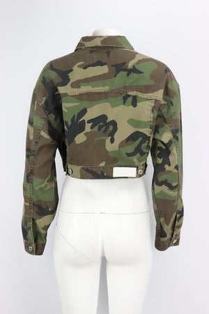 RE/DONE CROPPED CAMOUFLAGE PRINT DENIM JACKET SMALL