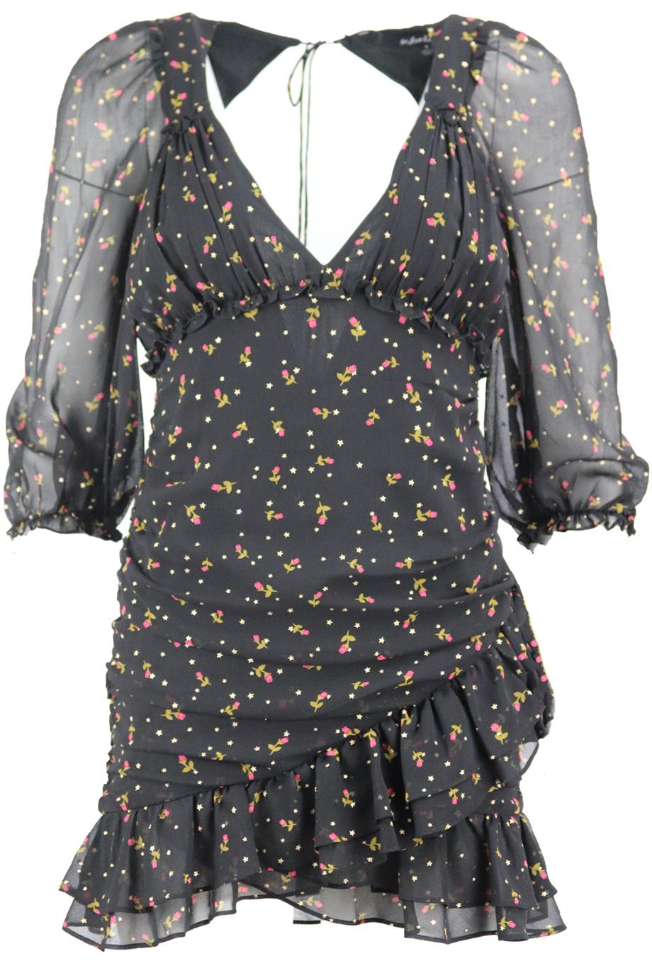 FOR LOVE AND LEMONS PRINTED CREPE MINI DRESS SMALL